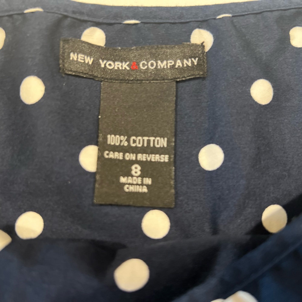 New York & Company Navy Polka Dot A-Line Skirt Size 8 Retro Cotton Classic - Picture 2 of 6